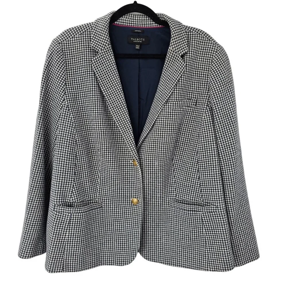 Talbots Houndstooth Blazer Jacket Women's 20W Petites Aberdeen Navy Blue Work - Picture 6 of 12